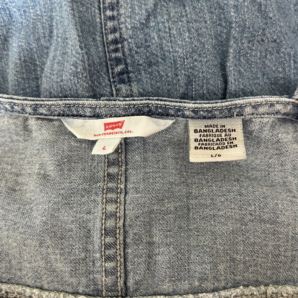 Levis Womens Blue Denim Tiered Babydoll Mini Dress Button Front Medium Wash L - Picture 6 of 8